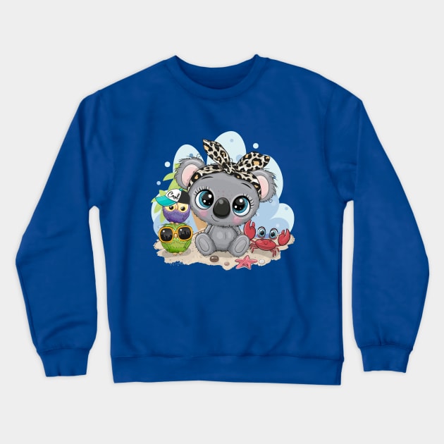 Cute koala, owlets and crab. Beach theme. Crewneck Sweatshirt by Reginast777